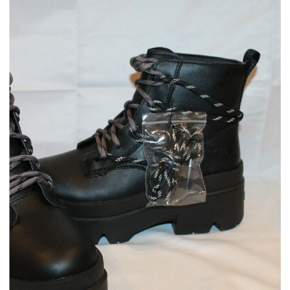 UGG WOMEN'S BRISBANE SUEDE LACE‎ UP PLATFORM WATERPROOF BOOTS BLACK NEW - Picture 5 of 10